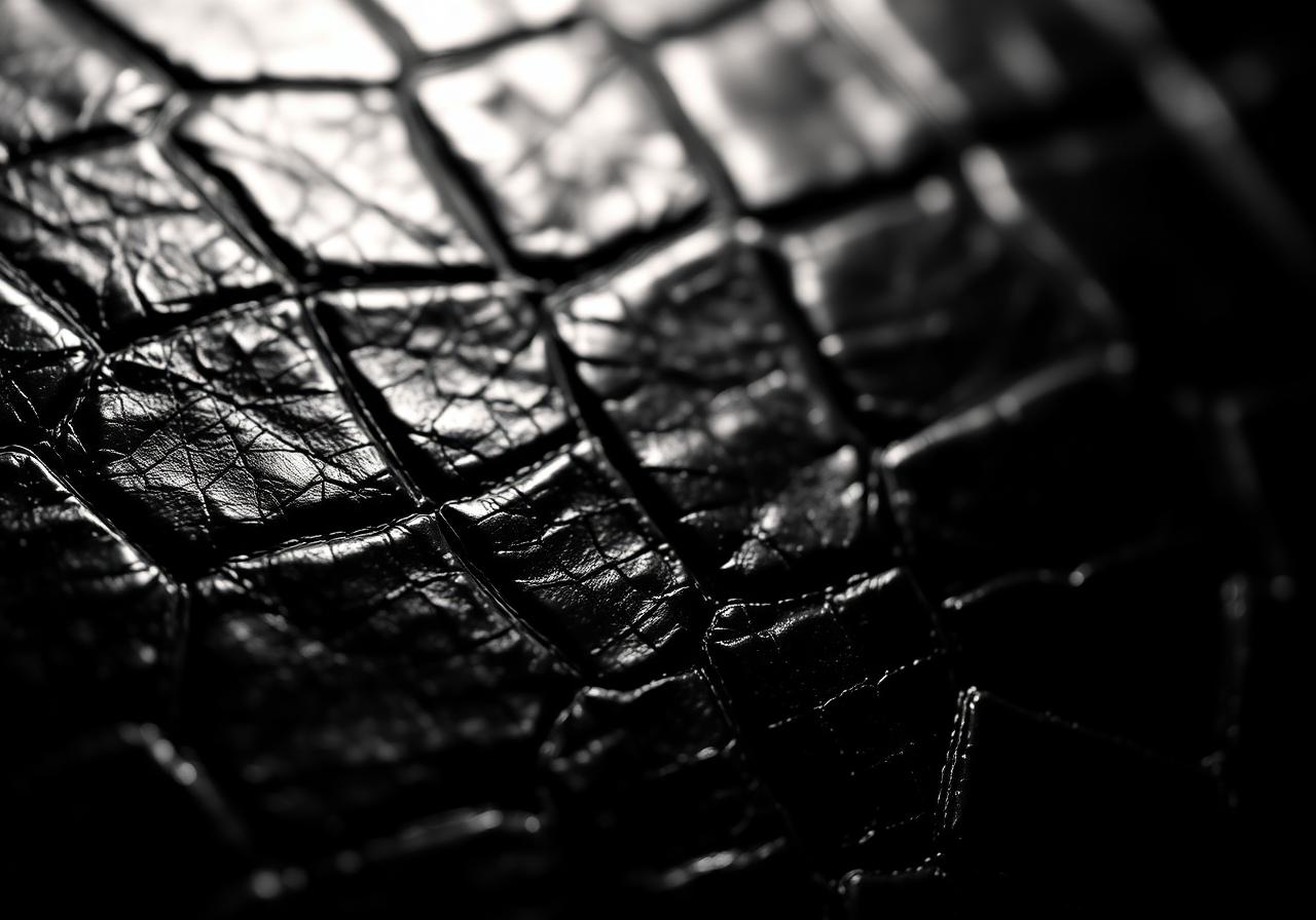 Macro photograph of luxurious black crocodile leather